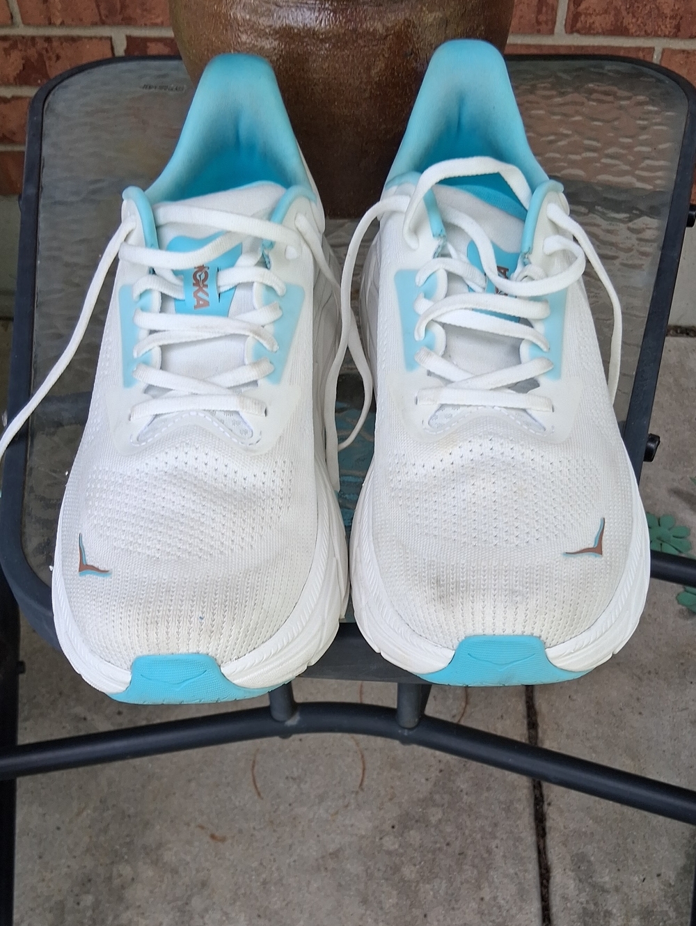 Hoka Unisex White and Aqua Athletic Running Shoes